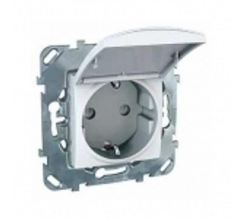 Unica Белый Розетка 1-ая с/з, с крышкой и защитными шторками, винт.зажим  MGU5.037.18TAZD  Schneider Electric