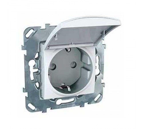 Unica Белый Розетка 1-ая с/з, с крышкой и защитными шторками, винт.зажим  MGU5.037.18TAZD  Schneider Electric