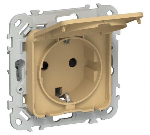 FLITE Розетка с заземлением со шторками с крышкой быстрозажимные клеммы 16А IP44 РСшкр11-1-44-ФлШм шамуа  FI-R16-16-1-44-K89  IEK