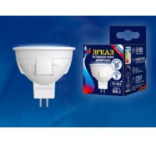 Лампа светодиодная LED-JCDR 6W/NW/GU5.3/FR/DIM PLP01WH LED, димм.. "JCDR", мат, серия Яркая, пр-во Россия, 4000К  UL-00003989  Uniel