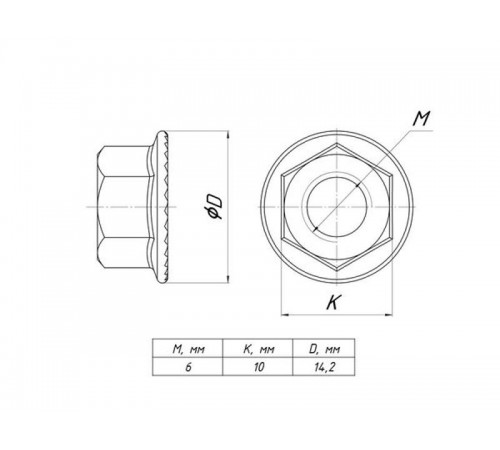 Гайка с фланцем М6  gflm6  EKF