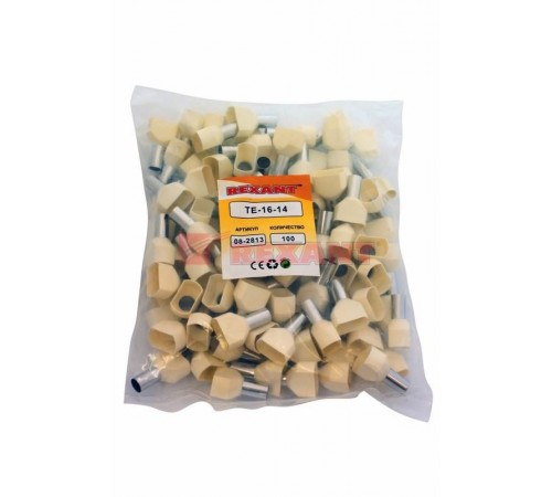 Наконечник штыревой втулочный изолированный F-14 мм 2х16 мм (НШВи(2) 16-14/НГи2 16-14) слоновая кость  08-2813  REXANT