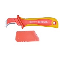 Нож для снятия изоляции с пяткой и частично изолированным лезвием 1000В VDE, SHTOK.  376547  КЭАЗ