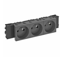 Розетка тройная 0° Modul45connect франц. стандарт, 250 В, 16A (черный) (STD-F0C SWGR3)  6120580  OBO Bettermann