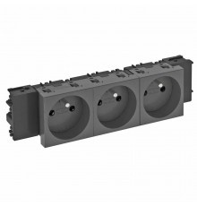 Розетка тройная 0° Modul45connect франц. стандарт, 250 В, 16A (черный) (STD-F0C SWGR3)  6120580  OBO Bettermann