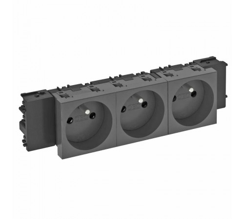 Розетка тройная 0° Modul45connect франц. стандарт, 250 В, 16A (черный) (STD-F0C SWGR3)  6120580  OBO Bettermann