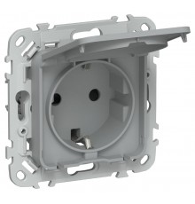 FLITE Розетка с заземлением со шторками с крышкой быстрозажимные клеммы 16А IP44 РСшкр11-1-44-ФлС серый  FI-R16-16-1-44-K03  IEK