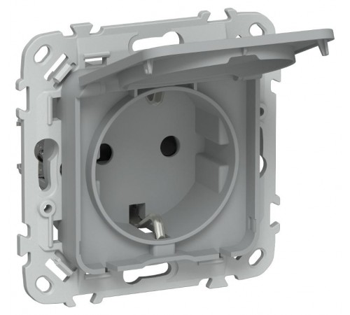 FLITE Розетка с заземлением со шторками с крышкой быстрозажимные клеммы 16А IP44 РСшкр11-1-44-ФлС серый  FI-R16-16-1-44-K03  IEK