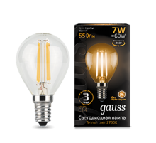 Лампа светодиодная LED 7Вт E14 220В 2700К шар  105801107  Gauss