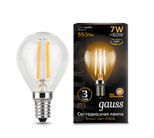Лампа светодиодная LED 7Вт E14 220В 2700К шар  105801107  Gauss