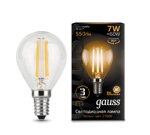 Лампа светодиодная LED 7Вт E14 220В 2700К шар  105801107  Gauss