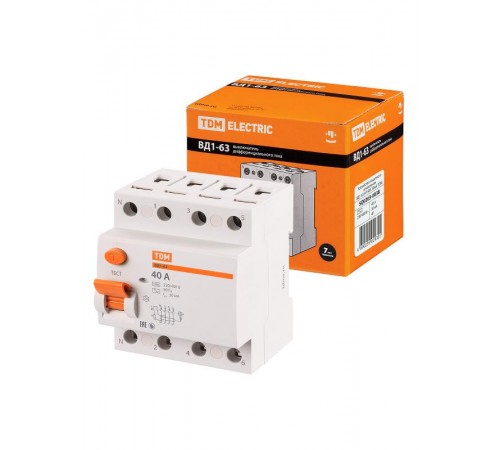 Выключатель дифференциальный (УЗО) ВД1-63 4п 40А 30мА тип AC  SQ0203-0038  TDM