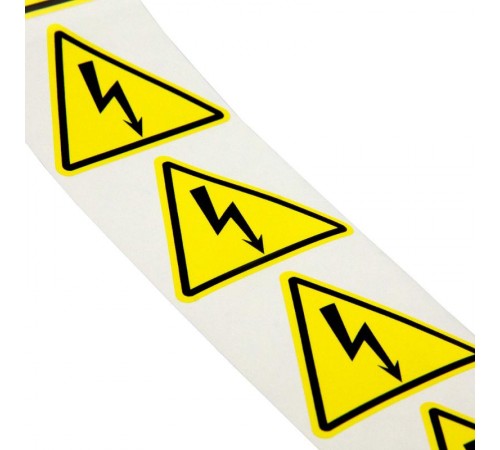 Знак "Молния" в рулоне полиэстер желтый глянцевый химстойкий, 50мм, треугольник  SL-T50-HE-UV  DKC