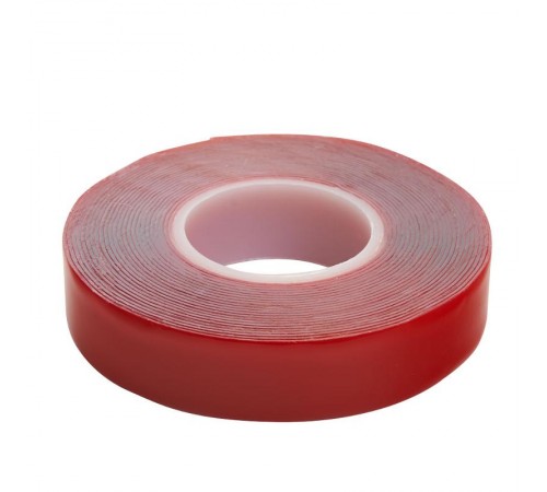 Скотч акриловый двусторонний 0,8*18 мм,длина 5м, прозрачный , красная подложка  39146  STEKKER