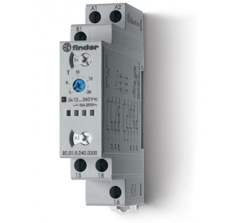 Модульный таймер мультифункциональный (AI, DI, SW, BE, CE, DE); питание 12...240В АС/DC; 1CO 16A; ширина 17.5мм  800102400000T  Finder