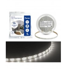 Лента светодиодная, 60SMD(2835)/m 4.8W/m 12V IP65 5m, 4000К, LS604 FERON  48219  FERON