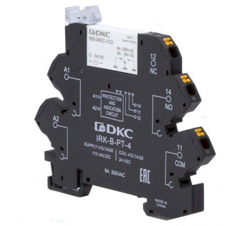 Реле интерфейсное, 1CO, ком. ток 6А, AgSnO2, напряжение 110V AC/DC, push-in клеммы.  IRK-110UC-1CO-PT  DKC