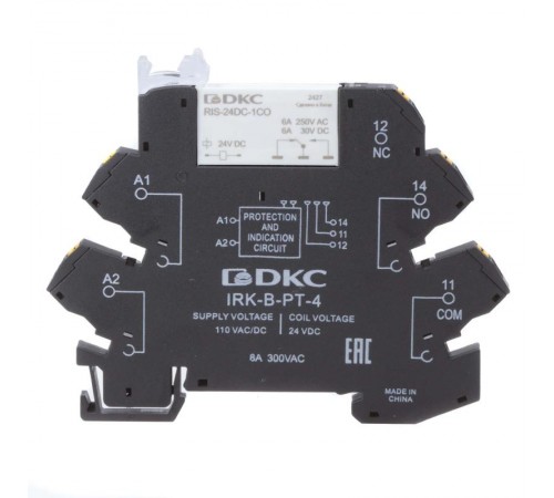 Реле интерфейсное, 1CO, ком. ток 6А, AgSnO2, напряжение 110V AC/DC, push-in клеммы.  IRK-110UC-1CO-PT  DKC