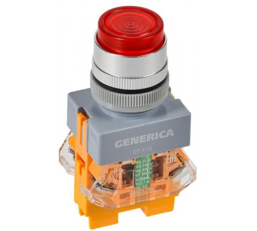 Кнопка D7-11D d=22мм 1з+1р с подсветкой красная  BBT50-11D-3-12-K04-G  GENERICA