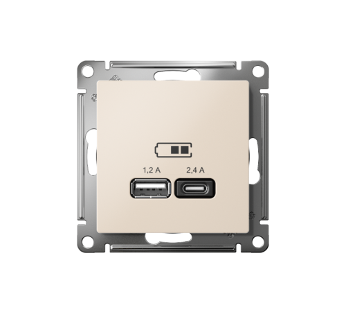 AtlasDesign Бежевый USB Розетка A+С, 5В/2,4А, 2х5В/1,2А, механизм  ATN000239  SE