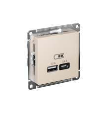 AtlasDesign Бежевый USB Розетка A+С, 5В/2,4А, 2х5В/1,2А, механизм  ATN000239  SE
