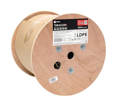 Кабель витая пара TERACOM PRO Cat.5E F/UTP 4 пары solid 24AWG 1,2 мм черный катушка 305м  TRP-5EFTP-04PE-BK-OTW3  EKF