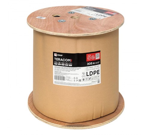 Кабель витая пара TERACOM PRO Cat.5E F/UTP 4 пары solid 24AWG 1,2 мм черный катушка 305м  TRP-5EFTP-04PE-BK-OTW3  EKF