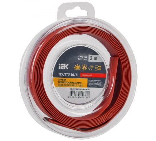 Трубка термоусадочная ТТУ нг-LS 10/5 красная (2м/упак) IEK  UDR12-010-005-002-K04-T  IEK