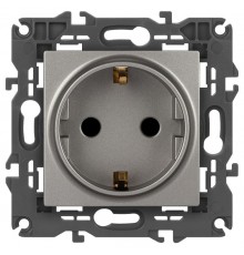 Розетка Elegance 14-2102-16 с заземлением со шторками, 16А-250В, титан  Б0065806  ЭРА
