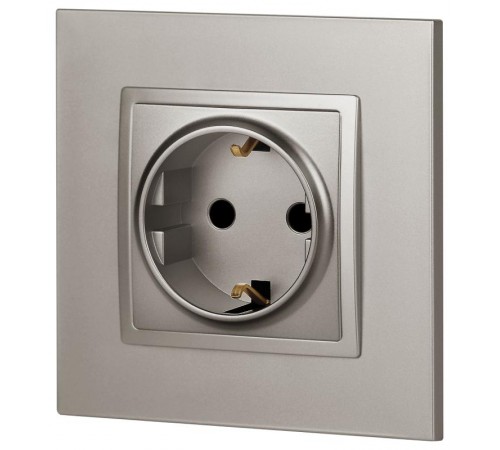 Розетка Elegance 14-2102-16 с заземлением со шторками, 16А-250В, титан  Б0065806  ЭРА