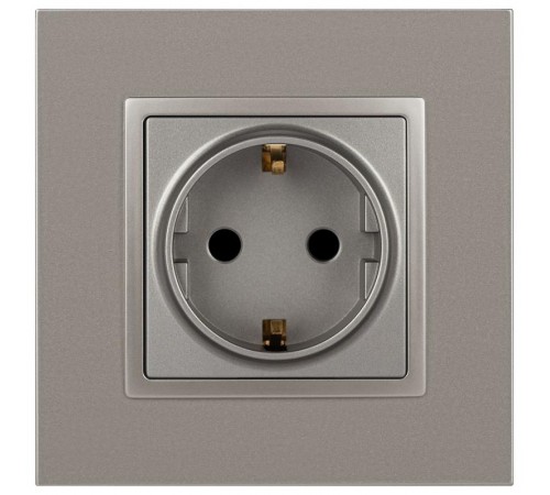 Розетка Elegance 14-2102-16 с заземлением со шторками, 16А-250В, титан  Б0065806  ЭРА