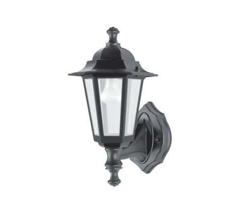 Светильник садово-парковый 6101 шестигранный на стену вверх 60W E27 230V, черный  11052  Feron