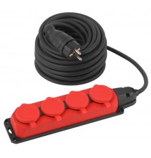 Удлинитель силовой UK-4e-3x1,5-20m-IP44(KG) с заземлением 4 розетки каучук 20м КГ 3х1,5мм2 IP44  Б0057587  ЭРА