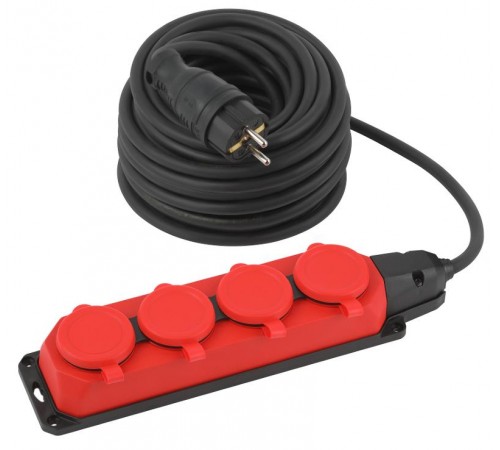 Удлинитель силовой UK-4e-3x1,5-20m-IP44(KG) с заземлением 4 розетки каучук 20м КГ 3х1,5мм2 IP44  Б0057587  ЭРА