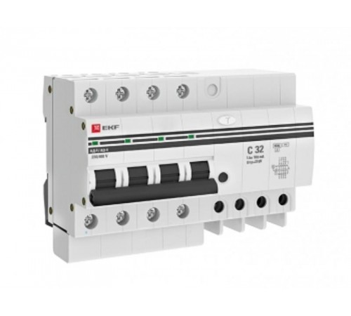 Выключатель автоматический дифференциального тока АД-4 32А/100мА (характеристика C, AC, электронный, защита 270В) 6кА PROxima  DA4-6-32-100-pro  EKF