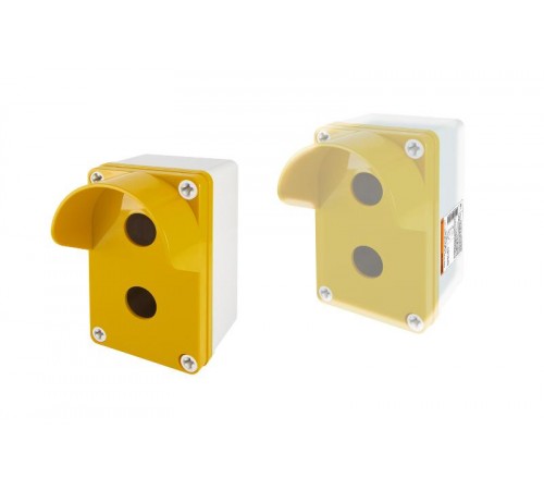 Корпус КП102 c козырьком для кнопок 2 места IP66 ABS желтый  SQ0705-0012  TDM