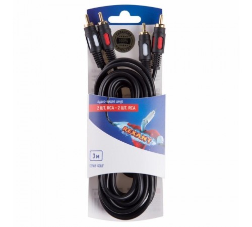 Шнур 2RCA - 2RCA , 3 м, GOLD  06-3044  REXANT