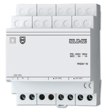 Блок питания для монтажа на DIN-рейку, 4 модуля, выходное напряжение AC 24В, выходной ток 1А; Электроника  WSSV10  Jung