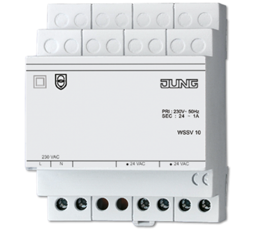 Блок питания для монтажа на DIN-рейку, 4 модуля, выходное напряжение AC 24В, выходной ток 1А; Электроника  WSSV10  Jung