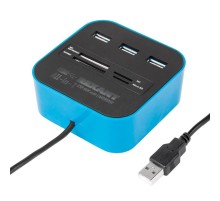 Разветвитель USB на 3 порта+картридер (все в одном) черный  18-4121  REXANT