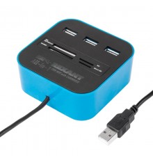 Разветвитель USB на 3 порта+картридер (все в одном) черный  18-4121  REXANT