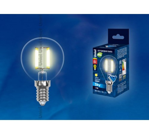 Лампа светодиодная LED-G45-6W/WW/E14/CL PLS02WH LED. "шар", прозр. 3000К Серия Sky.  UL-00000197  Uniel