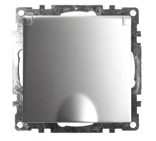 Розетка электрическая 1-местная с/з с крышкой (механизм), серия Катрин, GLS16-7112-03, серебро  39580  STEKKER