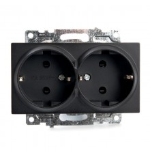 Розетка 2-местная с защитной шторкой (механизм) с/з, 250В, 16А, серия Катрин, GLS16-7114-05, черный  39612  STEKKER