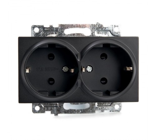 Розетка 2-местная с защитной шторкой (механизм) с/з, 250В, 16А, серия Катрин, GLS16-7114-05, черный  39612  STEKKER