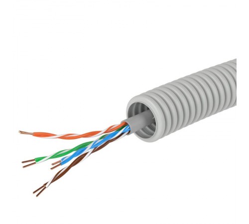 Электротруба ПВХ гибкая гофрированная д. 16 мм, цвет серый, с кабелем витая пара 5EU/UTP нг(А)-HF, 50 м  9EU91650  DKC