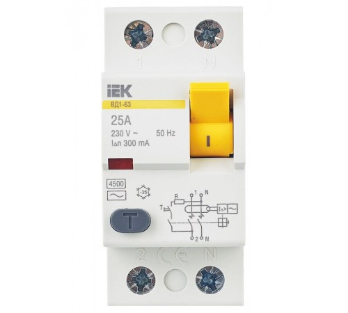 Выключатель дифференциальный (УЗО) ВД1-63 2п 25А 300мА тип AC  MDV10-2-025-300  IEK