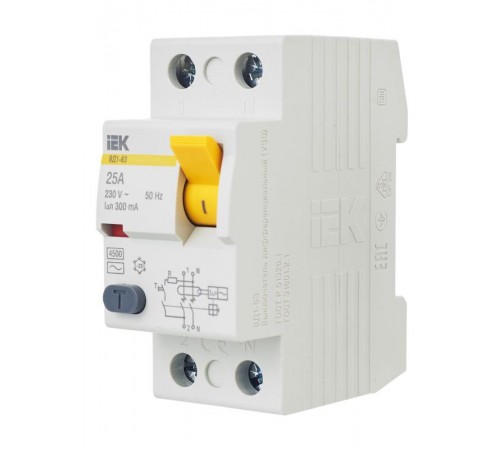 Выключатель дифференциальный (УЗО) ВД1-63 2п 25А 300мА тип AC  MDV10-2-025-300  IEK