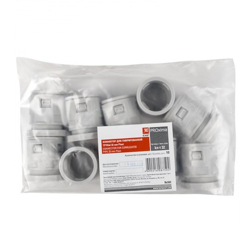 Коннектор для гофрированной трубы (32мм.) (10шт.) Plast EKFPROxima  kn-t-32  EKF