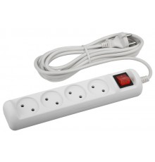 U-4s-3m-2x1 Удлин-ль без заземл, с выкл, 4гн, 3м, ПВС, 2х1мм2, 10А (20/720)  Б0044053  ЭРА